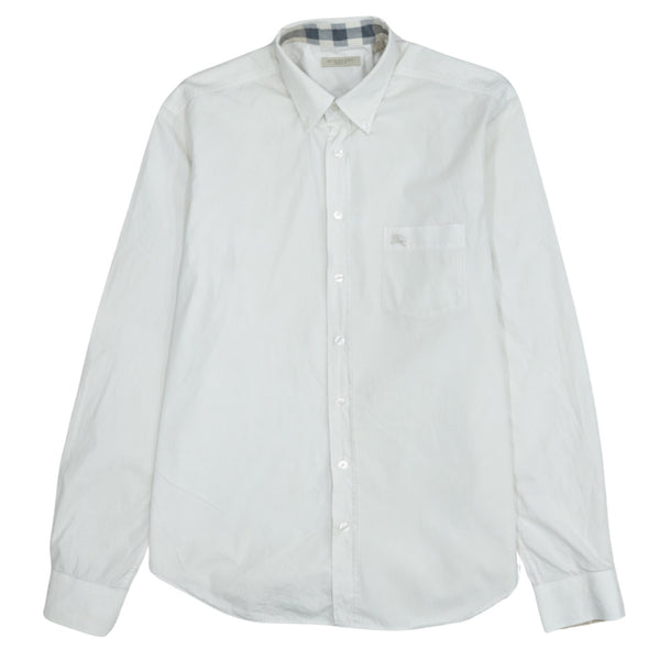 Burberry 90's Vintage White Long Sleeve Button-Up Shirt Large