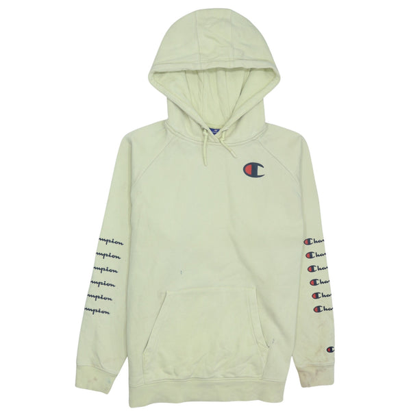 Vintage 90's Champion Yellow Hoodie Medium Drawstring Pullover Pockets