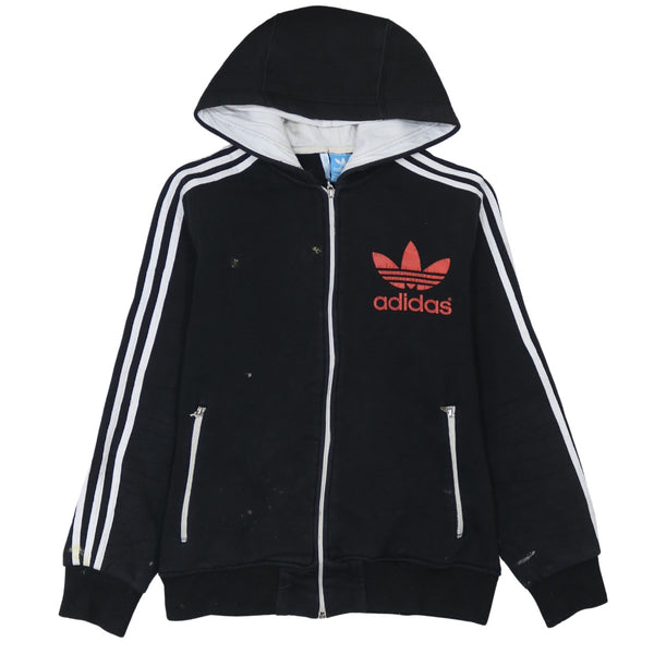 Adidas 90's Striped Sleeve Full Zip Up Hoodie Large Black