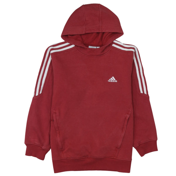 Adidas 90's Striped Sleeve Pullover Hoodie Large Red