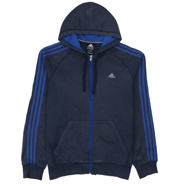 Adidas 90's Striped Sleeve Full Zip Up Hoodie Large Navy Blue