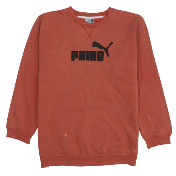 Puma 90's Vintage Orange Spellout Crew Neck Sweatshirt XXL