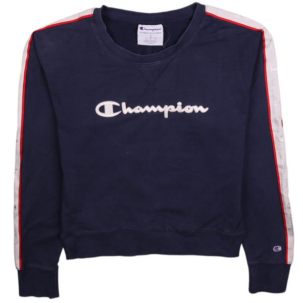 Champion 90's Navy Blue Spellout Crew Neck Sweatshirt Men's Small