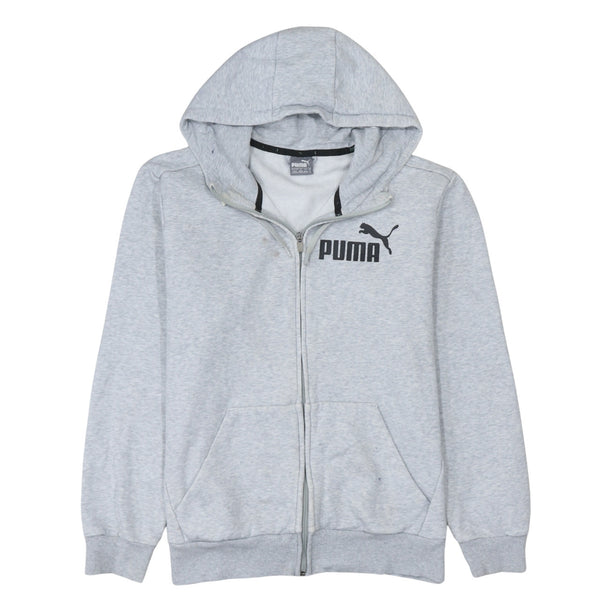 Puma 90's Drawstring Pockets Full Zip Up Hoodie Medium Grey