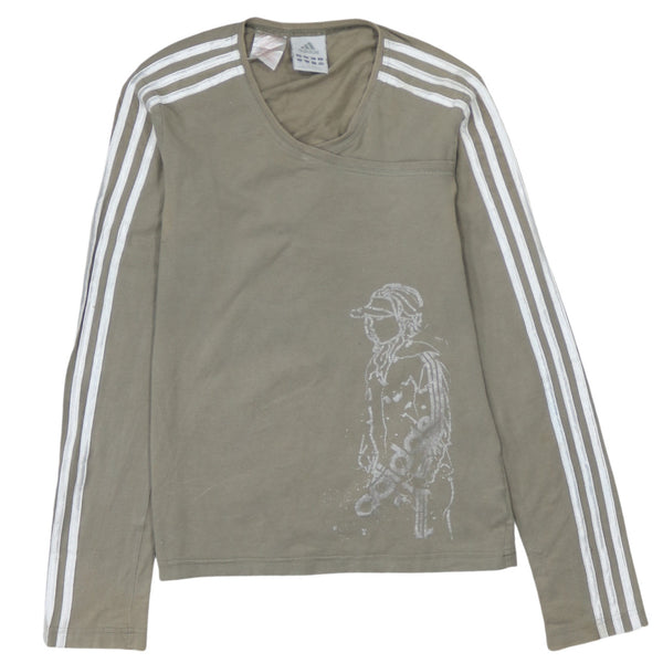 Adidas 90's Striped Sleeve V Neck Sweatshirt Medium  Grey