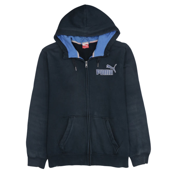 Puma 90's Drawstring Pockets Full Zip Up Hoodie XLarge Black