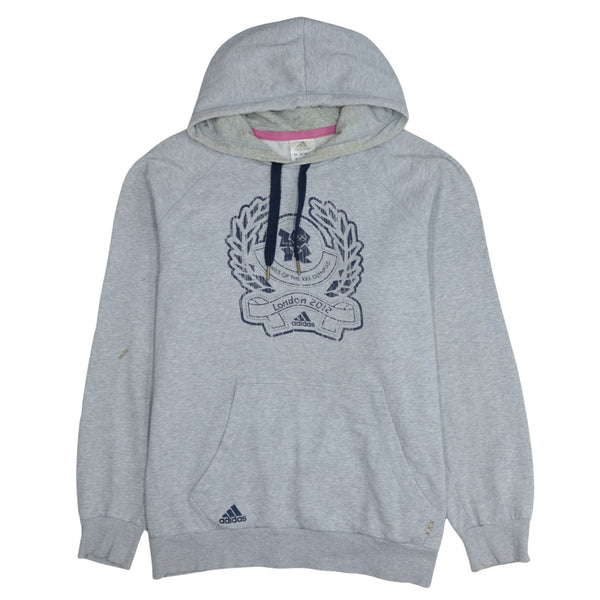 Adidas Men's Large 90s Grey Drawstring Pullover Hoodie with Pockets