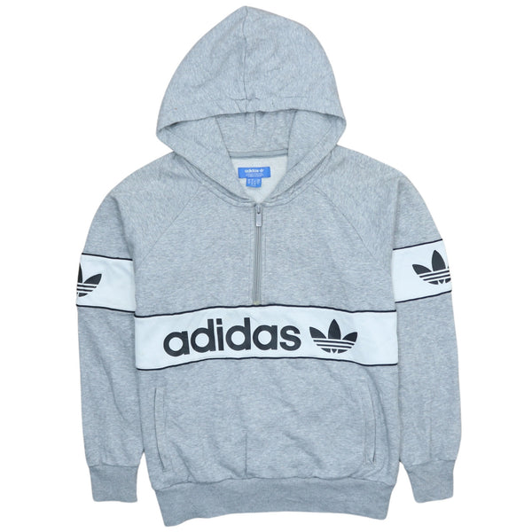 Adidas 90's Spellout Grey Quarter Zip Hoodie Women's Small Vintage