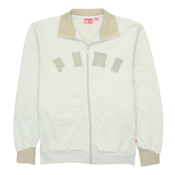 Vintage 90's Puma Beige Cream Spellout Full Zip Sweatshirt - Men's Small