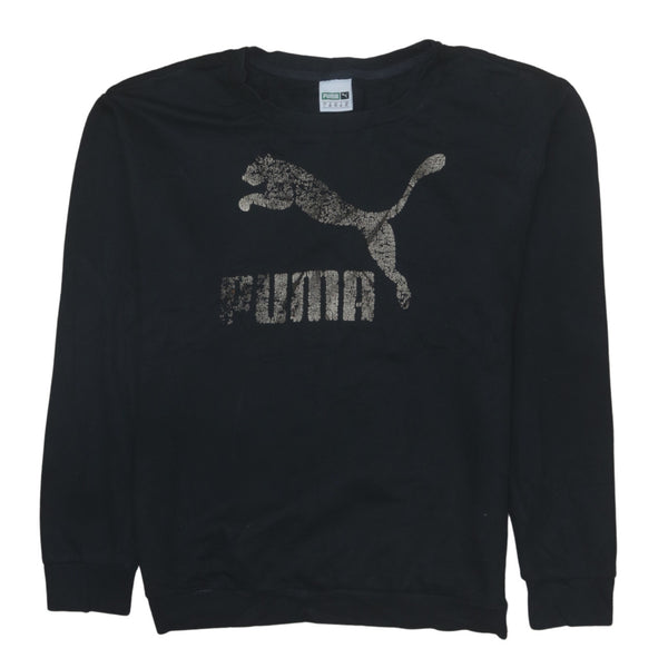 Puma Black Large Vintage 90s Spellout Cotton Crew Neck Sweatshirt