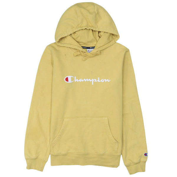 Champion 90's Spellout Pullover Hoodie Medium Yellow