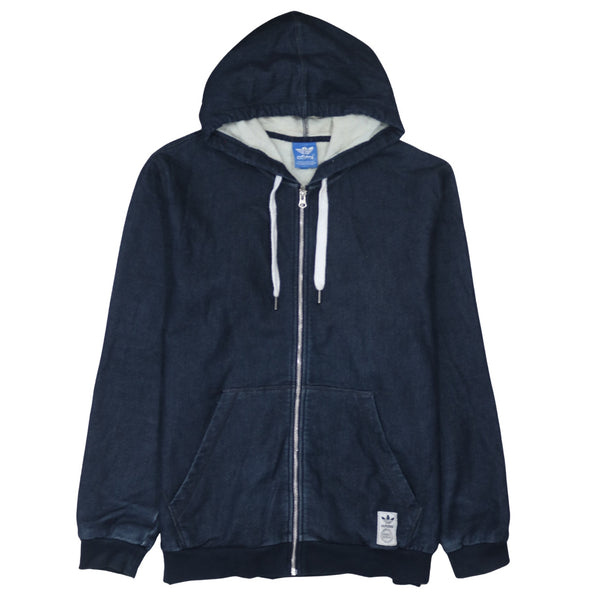 Adidas 90's Plain Full Zip Up Hoodie XLarge Navy Blue