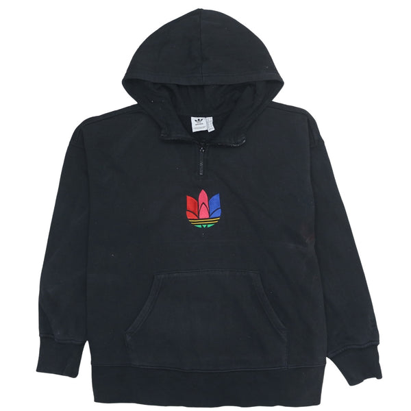 Adidas 90's Black Quarter Zip Hoodie XXLarge with Drawstring Pockets