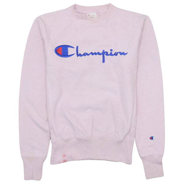 Champion Vintage 90s Men's Crew Neck Sweatshirt Small Pink Spellout