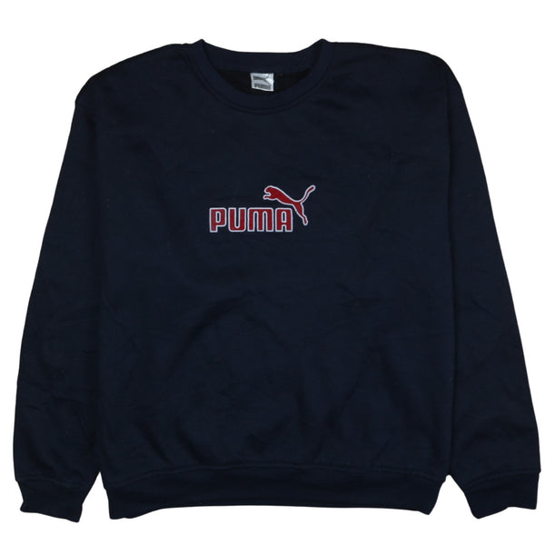 Puma 90's Vintage Navy Blue Spellout Crew Neck Sweatshirt XLarge
