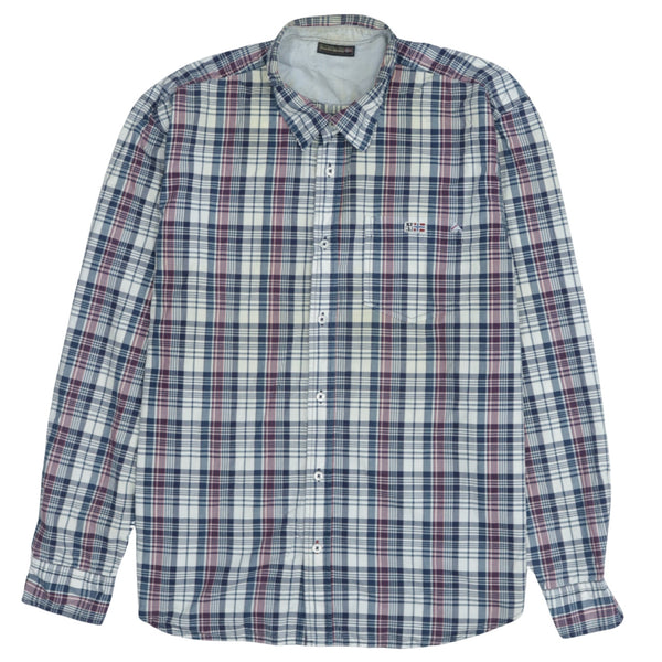 Napapijri 90's Vintage Blue Long Sleeve Cotton Shirt XLarge Men
