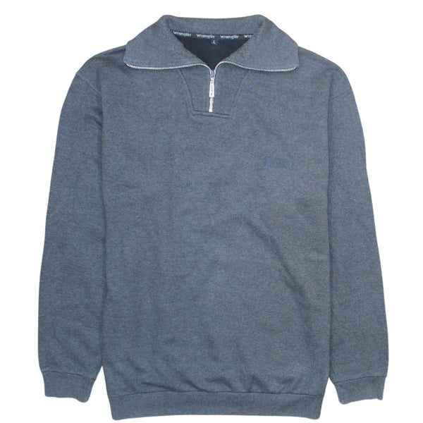 Vintage Wrangler 90's Large Grey Turtle Neck Quarter Zip Sweatshirt