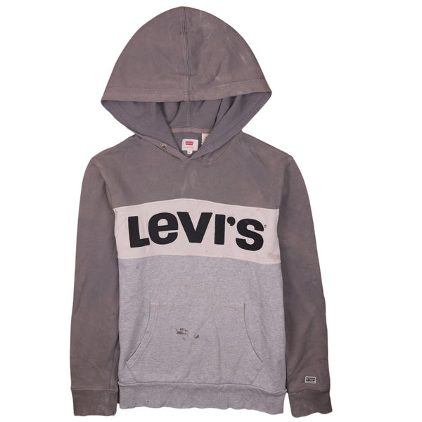 Levi's 90's Grey Spellout Pullover Hoodie Small - Vintage Style, Men
