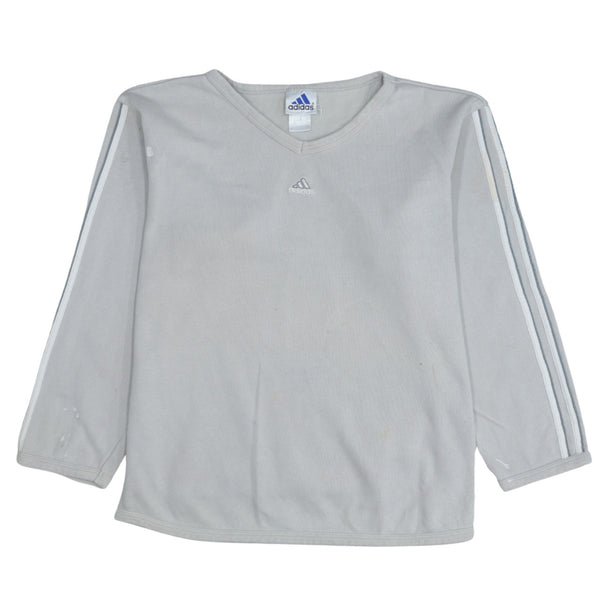 Adidas Vintage 90's Grey Striped Sleeve V Neck Sweatshirt in Men's Large