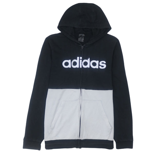 Adidas 90's Vintage Spellout Black Full Zip Hoodie Large