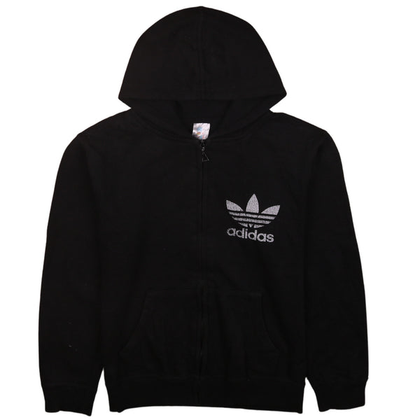 Adidas Vintage 90s Full Zip Drawstring Hoodie XSmall Black