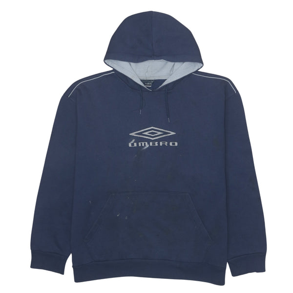 Vintage 90's Umbro Spellout Pullover Hoodie Large Navy Blue