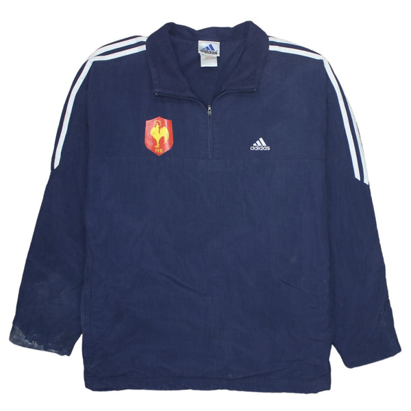 Adidas 90's Striped Sleeve Quarter Zip Windbreaker Large  Navy Blue