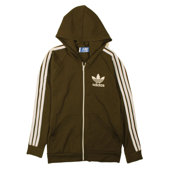 Adidas 90's Striped Sleeves Full Zip Up Hoodie Medium Green