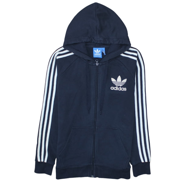 Adidas 90's Striped Sleeve Full Zip Up Hoodie Small Navy Blue