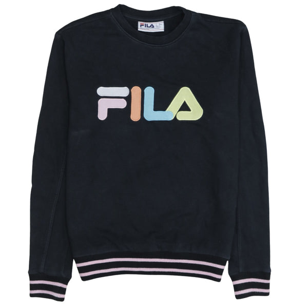 Fila 90's Spellout Crew Neck Sweatshirt Small Black