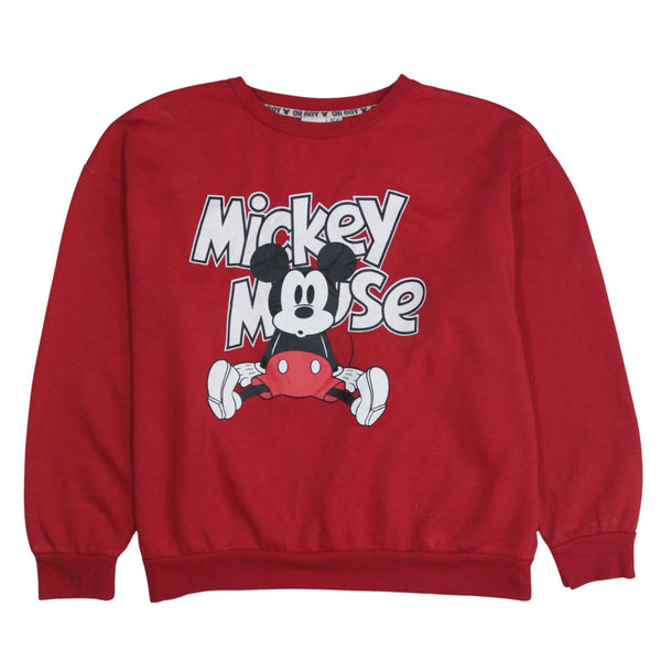 Vintage 90's Disney Mickey Mouse Red Crew Neck Sweatshirt Large