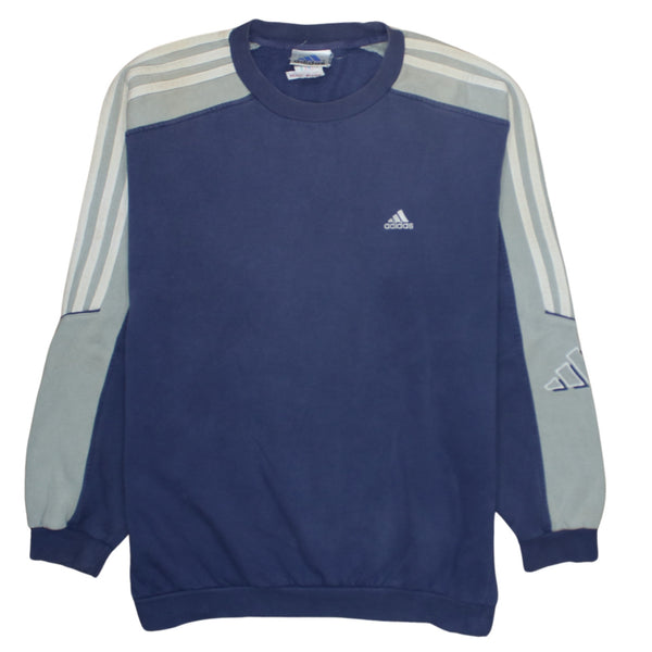 Adidas 90's Striped Sleeve Crew Neck Sweatshirt Medium  Navy Blue