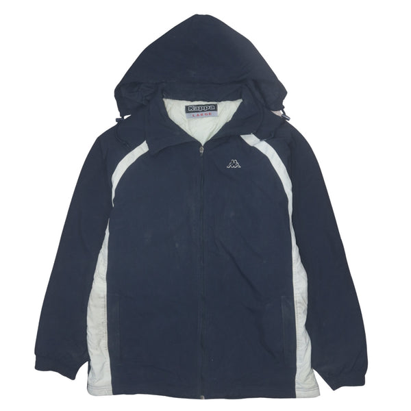 Kappa 90's Hooded Full Zip Up Windbreaker Large Navy Blue