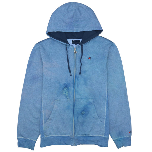 Champion 90's Full Zip Hoodie Large Blue Cotton Drawstring Pockets