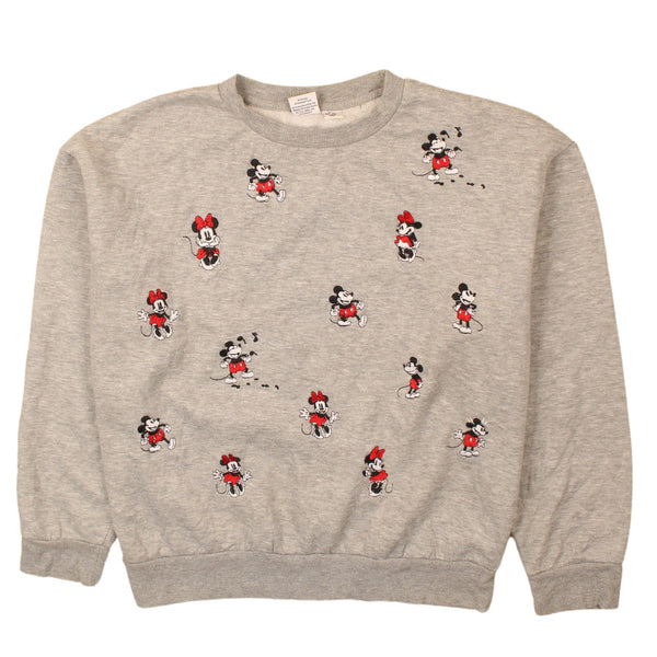 Vintage 90s Disney Mickey Mouse Crew Neck Sweatshirt Women's Medium Grey