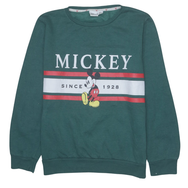 Vintage 90's Disney Green Mickey Mouse Crew Neck Sweatshirt Men's Small