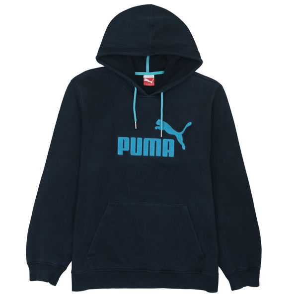 Puma 90's Black Spellout Pullover Hoodie - Large Vintage