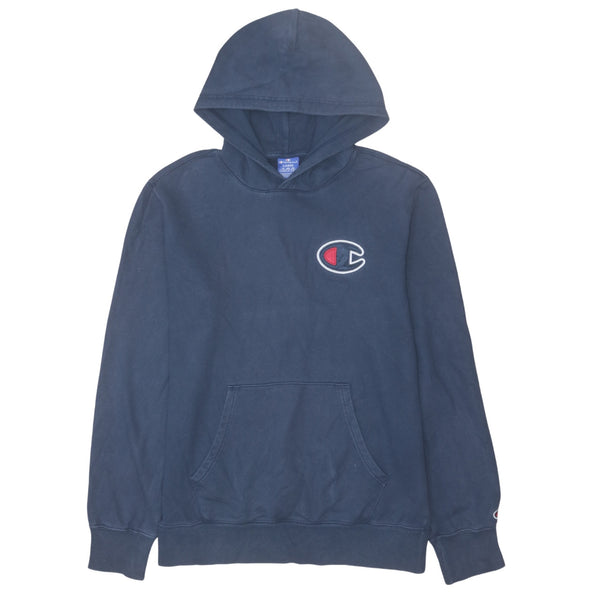 Champion 90's Drawstring Pockets Pullover Hoodie Large Navy Blue