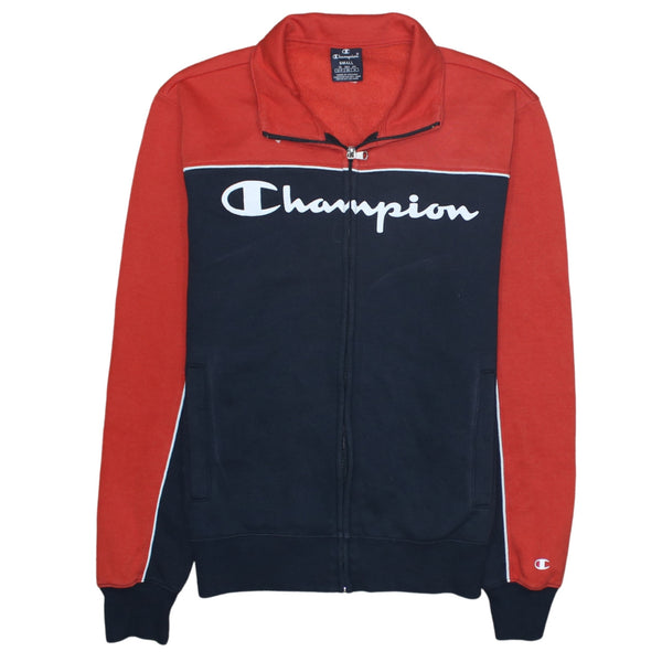 Champion 90's Spellout Full Zip Up Sweatshirt Small Navy Blue