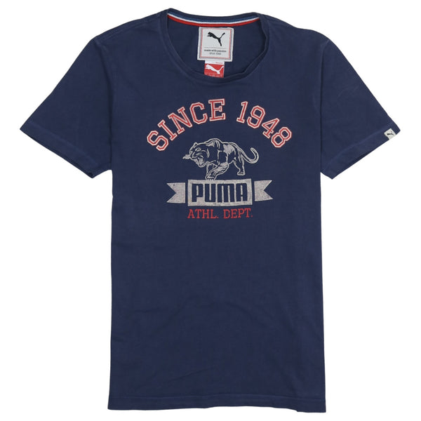Puma 90's Short Sleeves Spellout T Shirt Medium Navy Blue