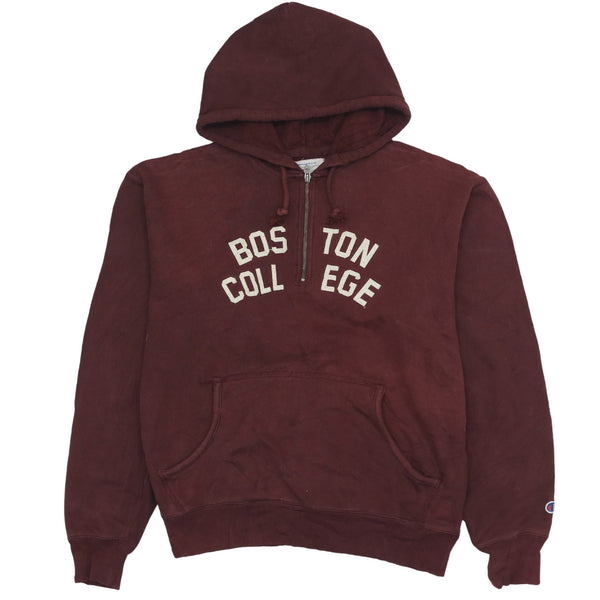Vintage Champion 90's Boston College Quarter Zip Hoodie L Burgundy