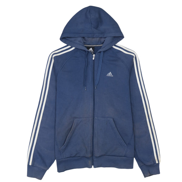 Adidas 90's Striped Sleeve Full Zip Up Hoodie Medium Navy Blue