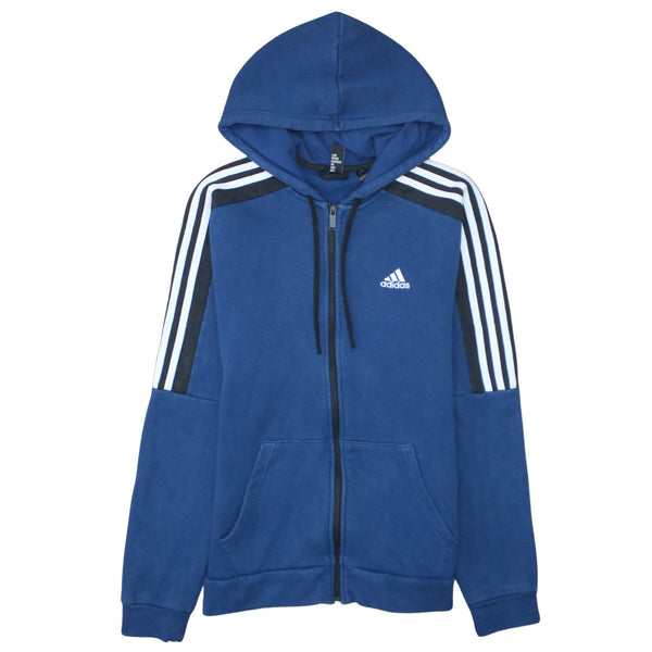 Adidas 90's Striped Sleeve Full Zip Up Hoodie Small Navy Blue