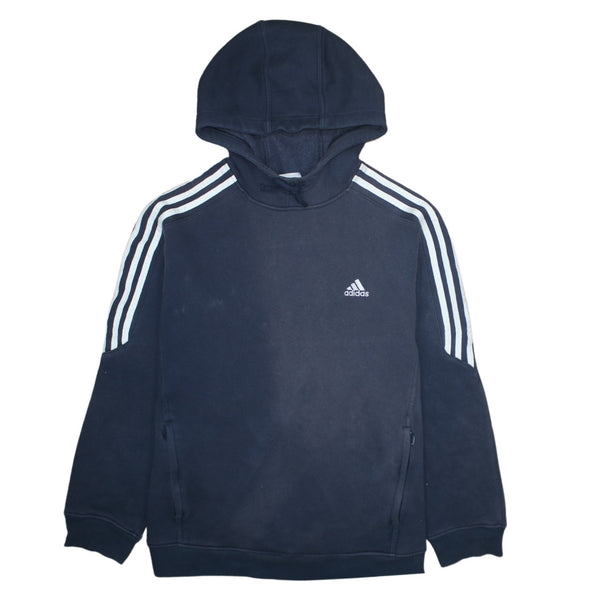 Adidas 90's Striped Sleeve Pullover Hoodie Large  Navy Blue