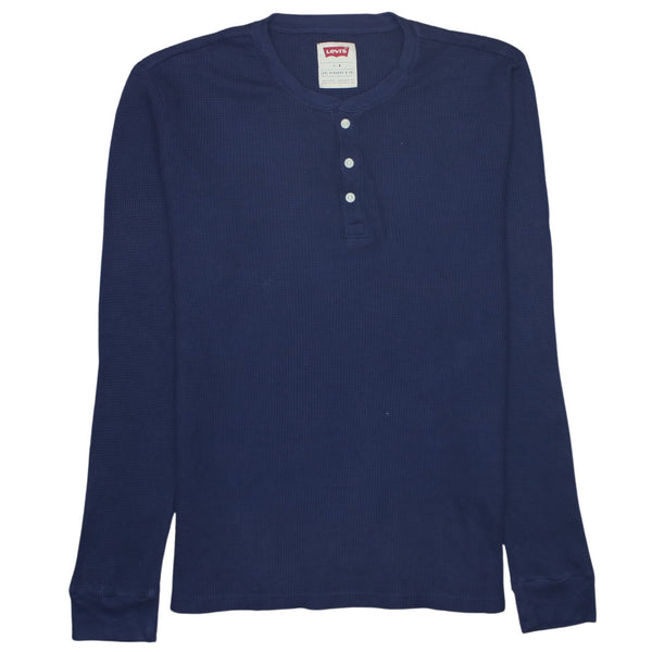 Levi's 90's Long Sleeve Quarter Button Polo Shirt Large Navy Blue