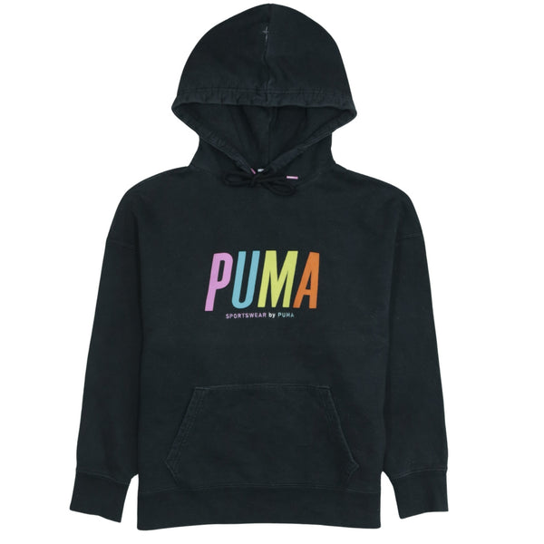 Puma 90's Black Spellout Pullover Hoodie Men's Medium Vintage Cotton