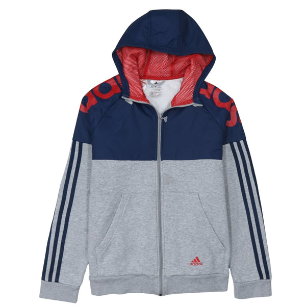 Adidas 90's Striped Sleeve Full Zip Up Hoodie Large Grey