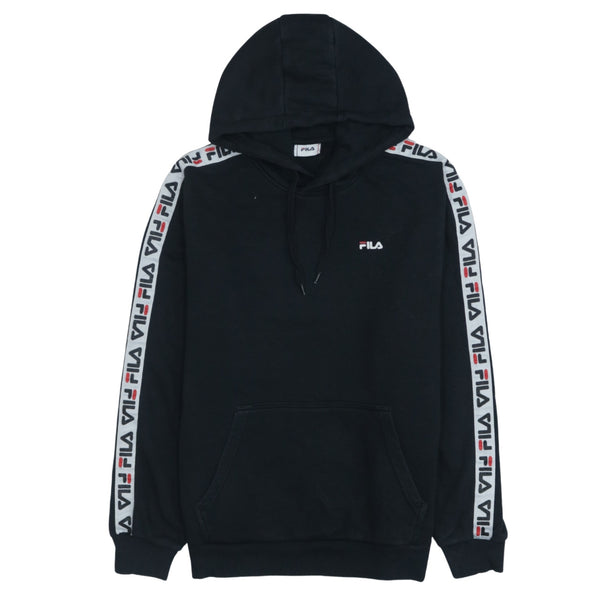 Vintage Fila 90's Black Pullover Hoodie Small with Drawstring Pockets