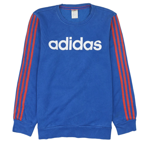 Adidas 90's Vintage Spellout Crew Neck Sweatshirt - Small Blue