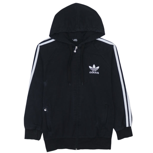 Adidas Vintage 90s Striped Sleeve Black Hoodie Full Zip XSmall